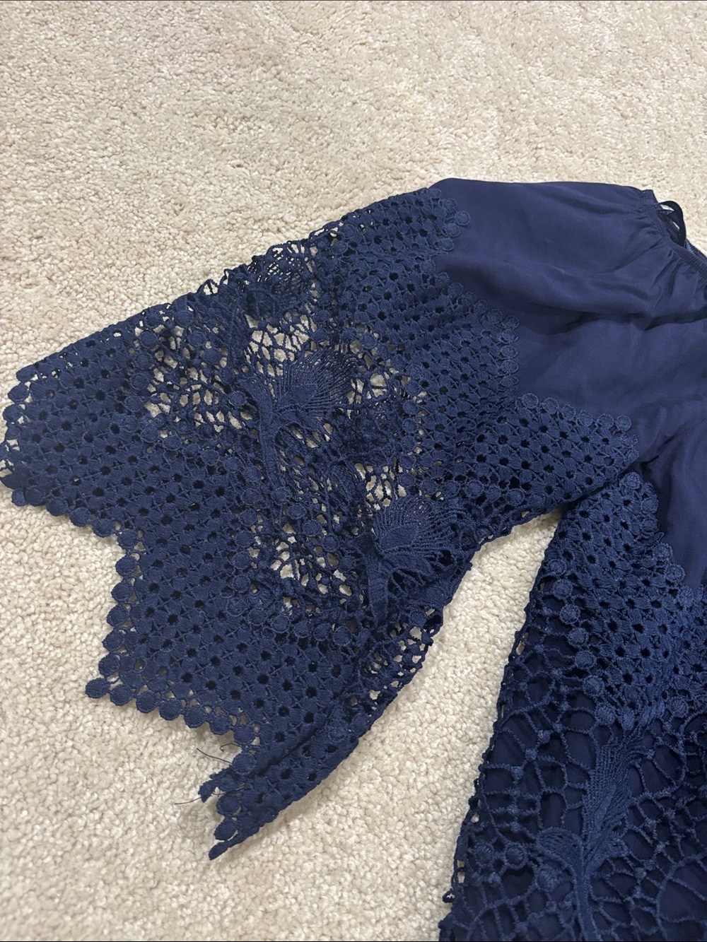 Rhapsody Navy Crochet Lace Off-Shoulder Women’s Top - Picture 5 of 5